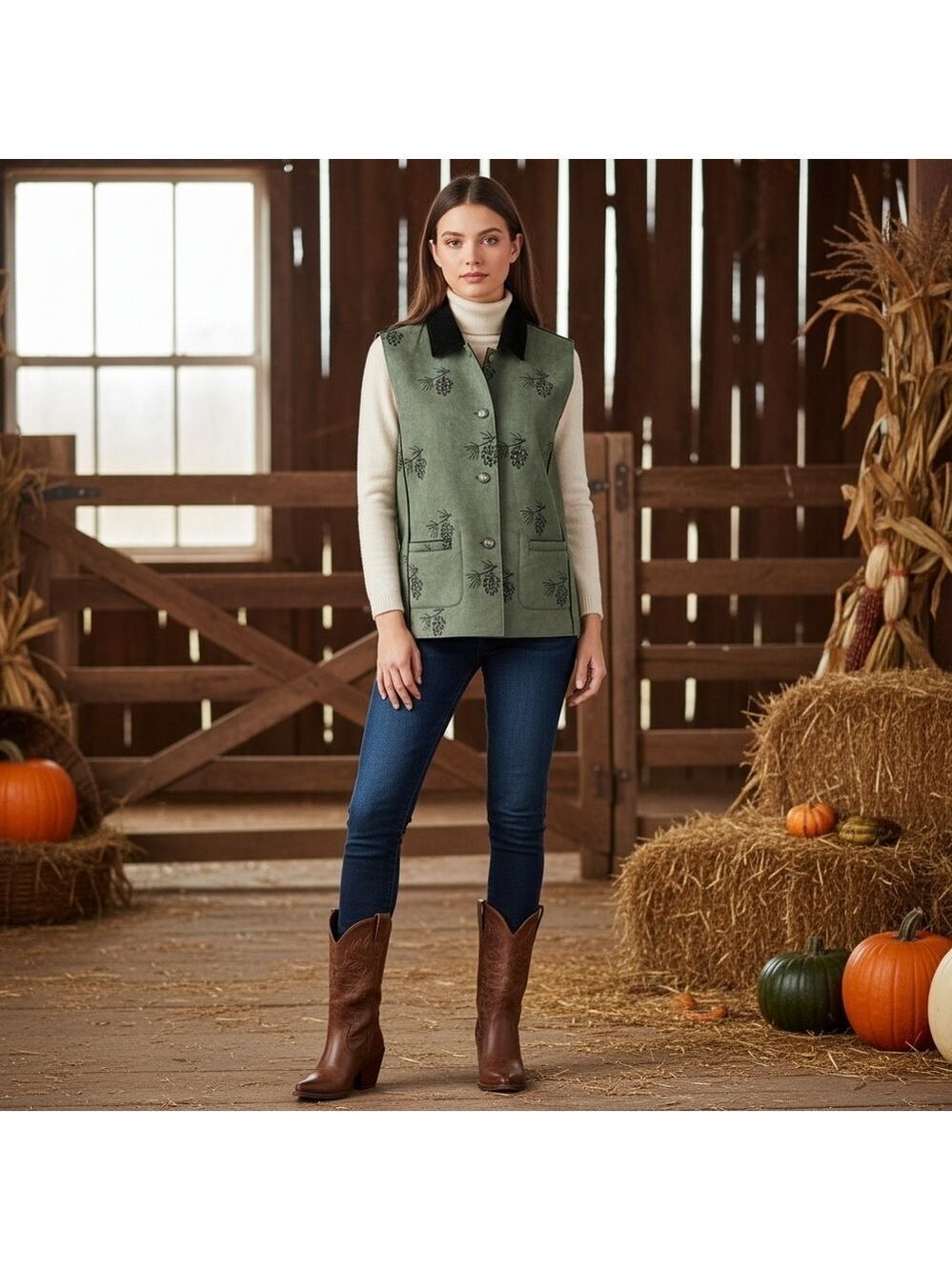 MontanaCo Reversible Green Black Western Vest Size Medium